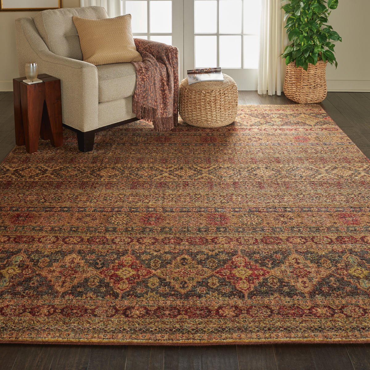 Jewel JEL03 Blue Red Rug - room scene