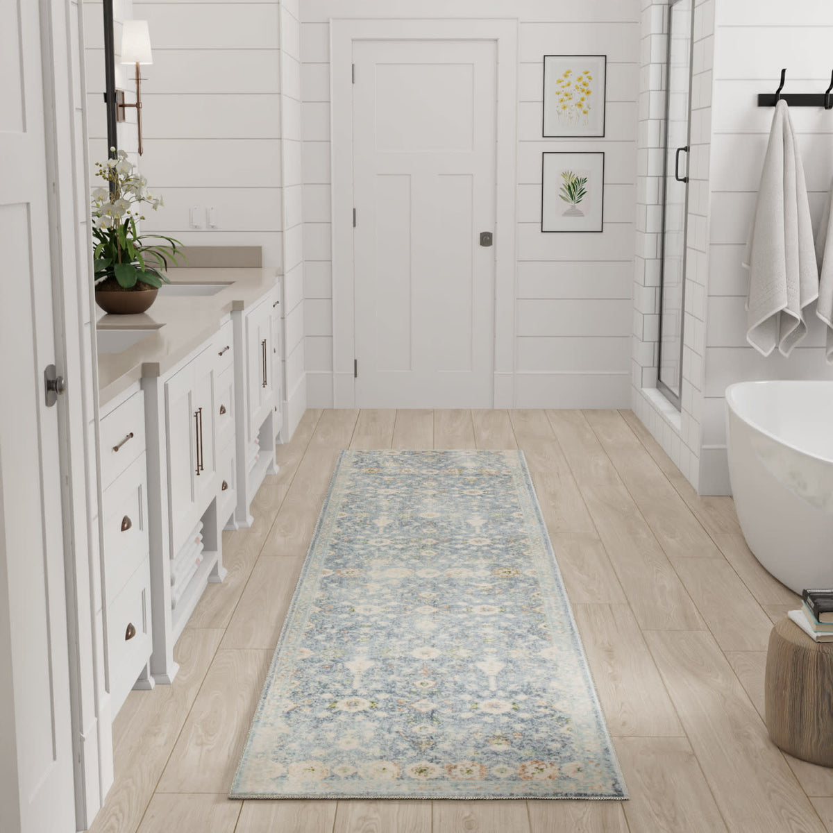 Astra Machine Washable ASW16 Teal Beige Rug - room scene