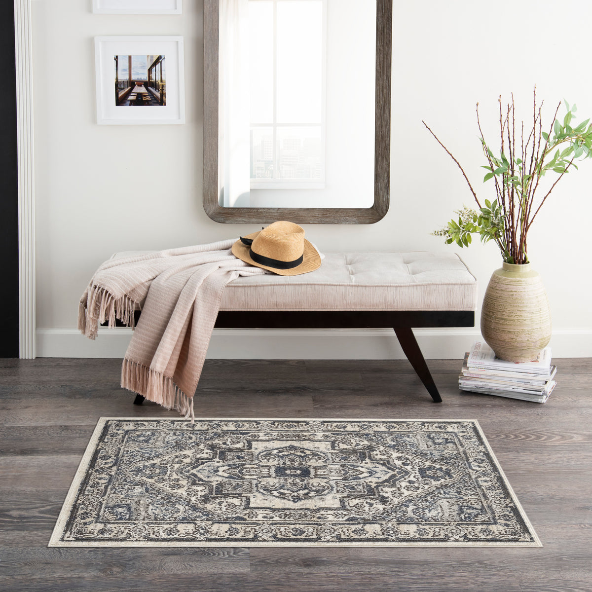 Quarry QUA18 Ivory Navy Rug - room scene