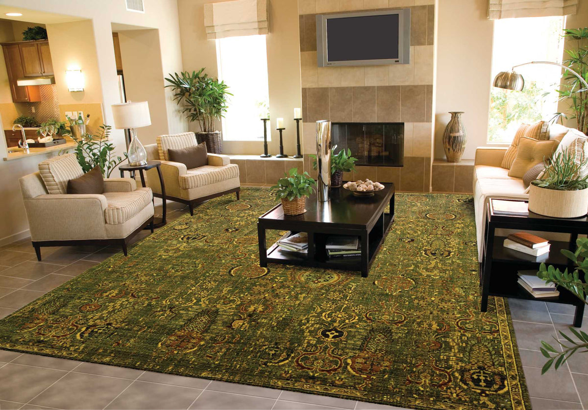 Timeless TML11 Green Gold Rug - room scene
