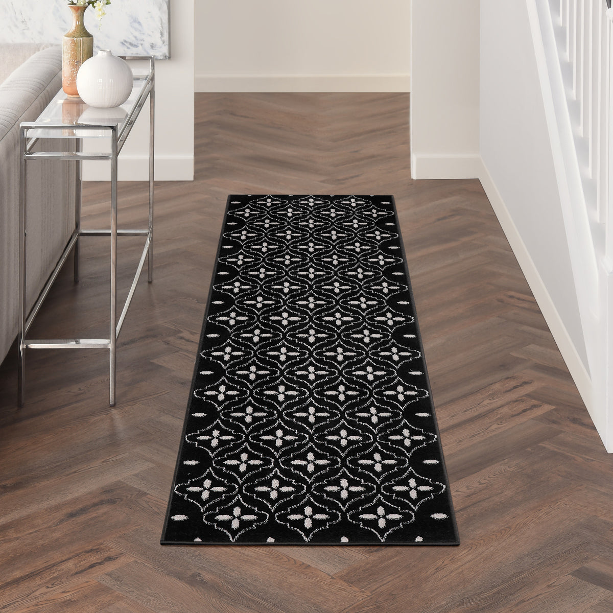 Nourison Essentials NRE04 Black Ivory Rug - room scene