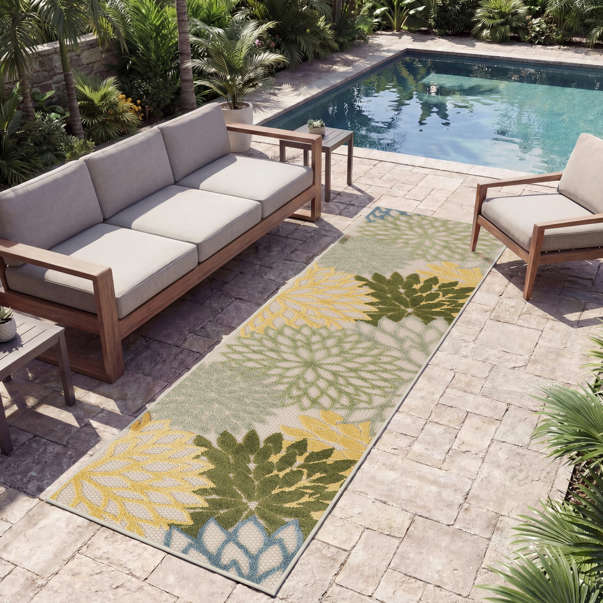 Aloha ALH05 Green Multicolor Rug - room scene