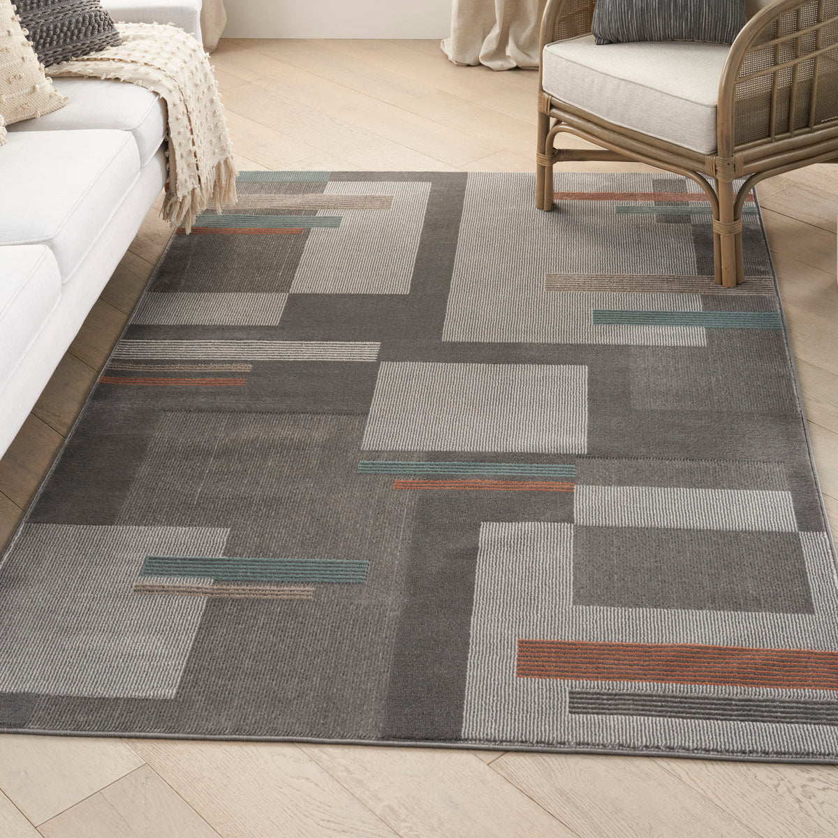 Thalia THL02 Grey Multicolor Rug - room scene