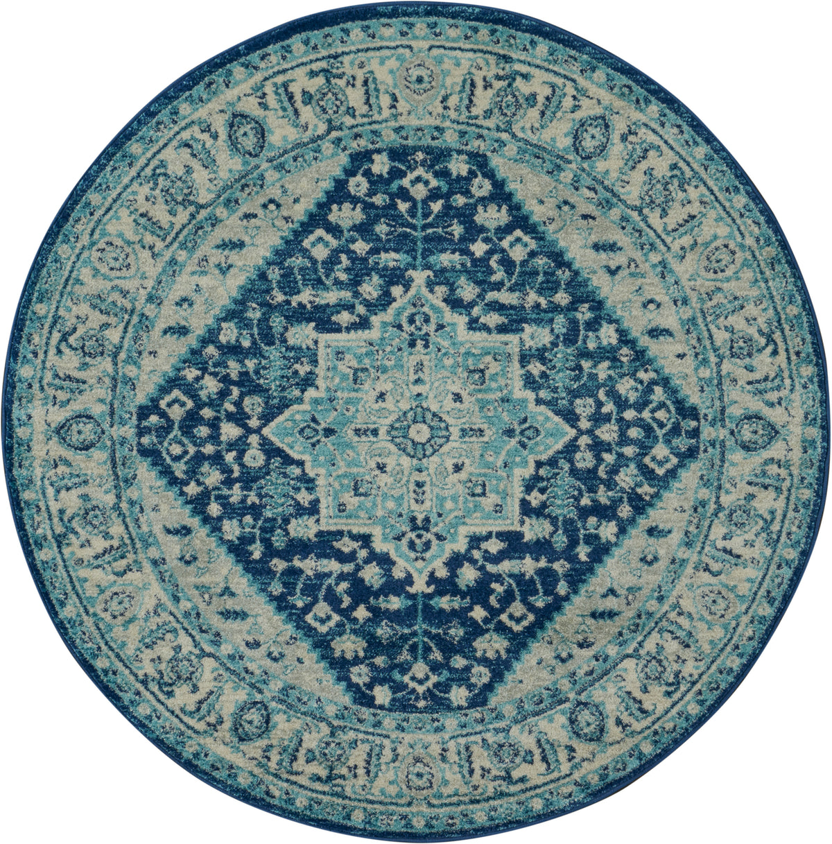 Tranquil TRA06 Ivory Navy Rug - Round