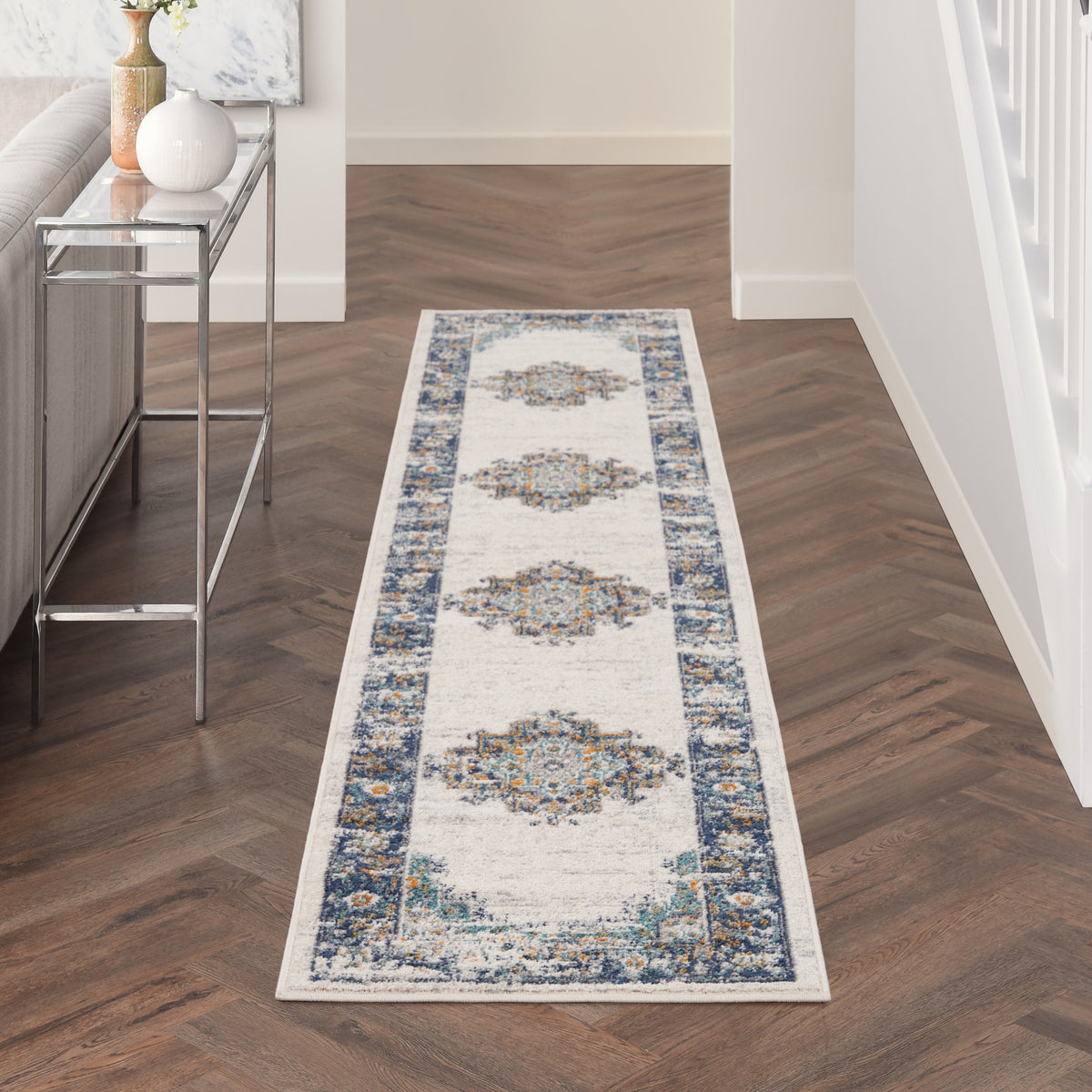 Passion PSN03 Ivory Grey Blue Rug - room scene