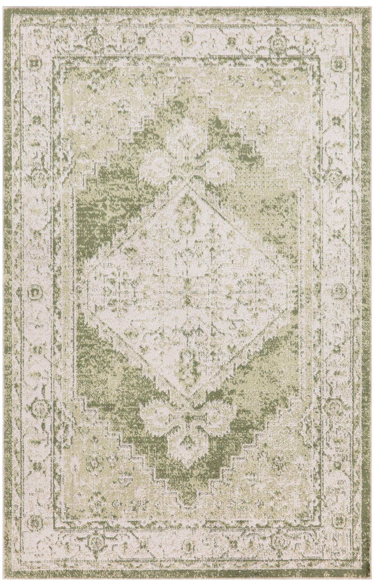 Astra Machine Washable ASW11 Ivory Green Rug - Rectangle