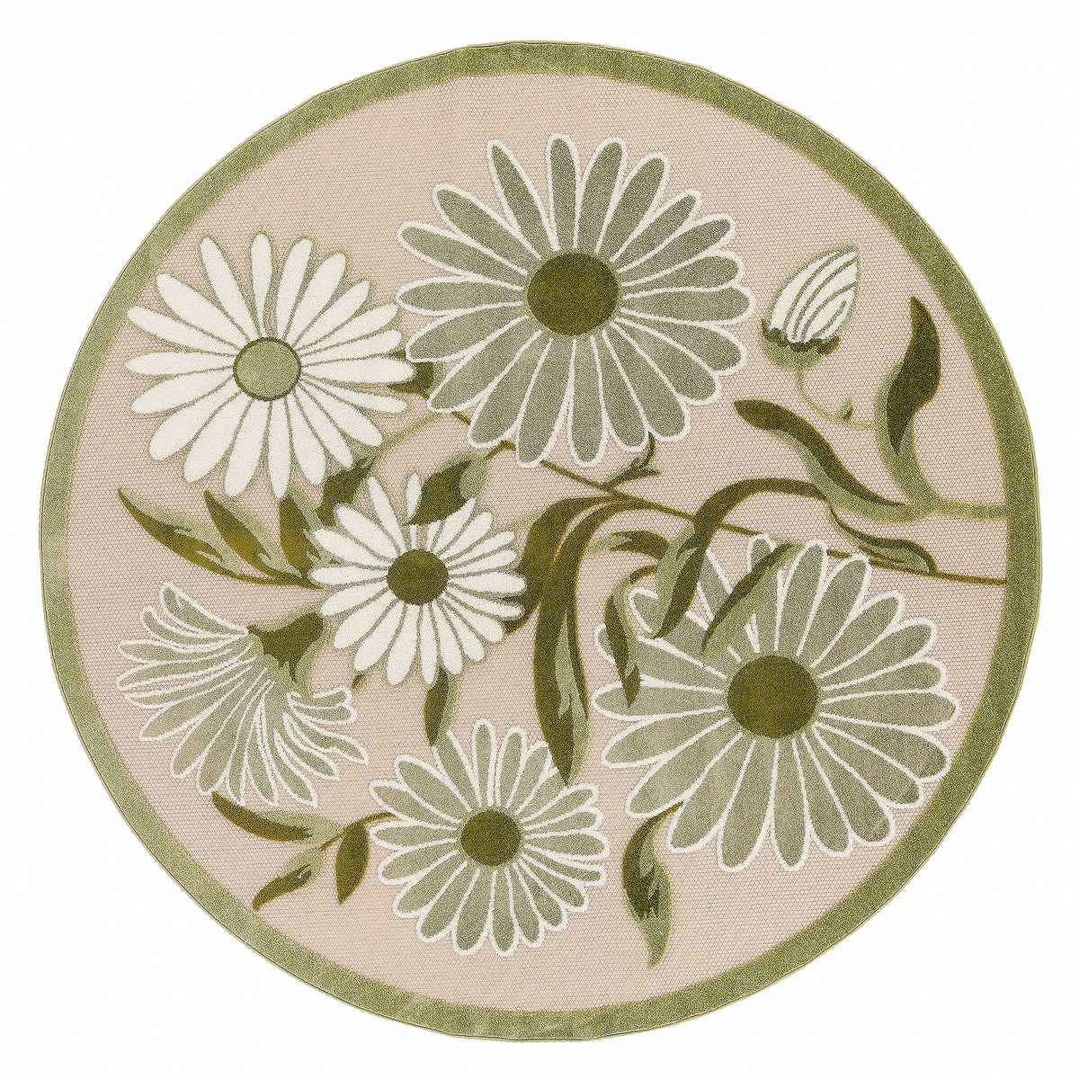Aloha ALH33 Ivory Green Rug - Round