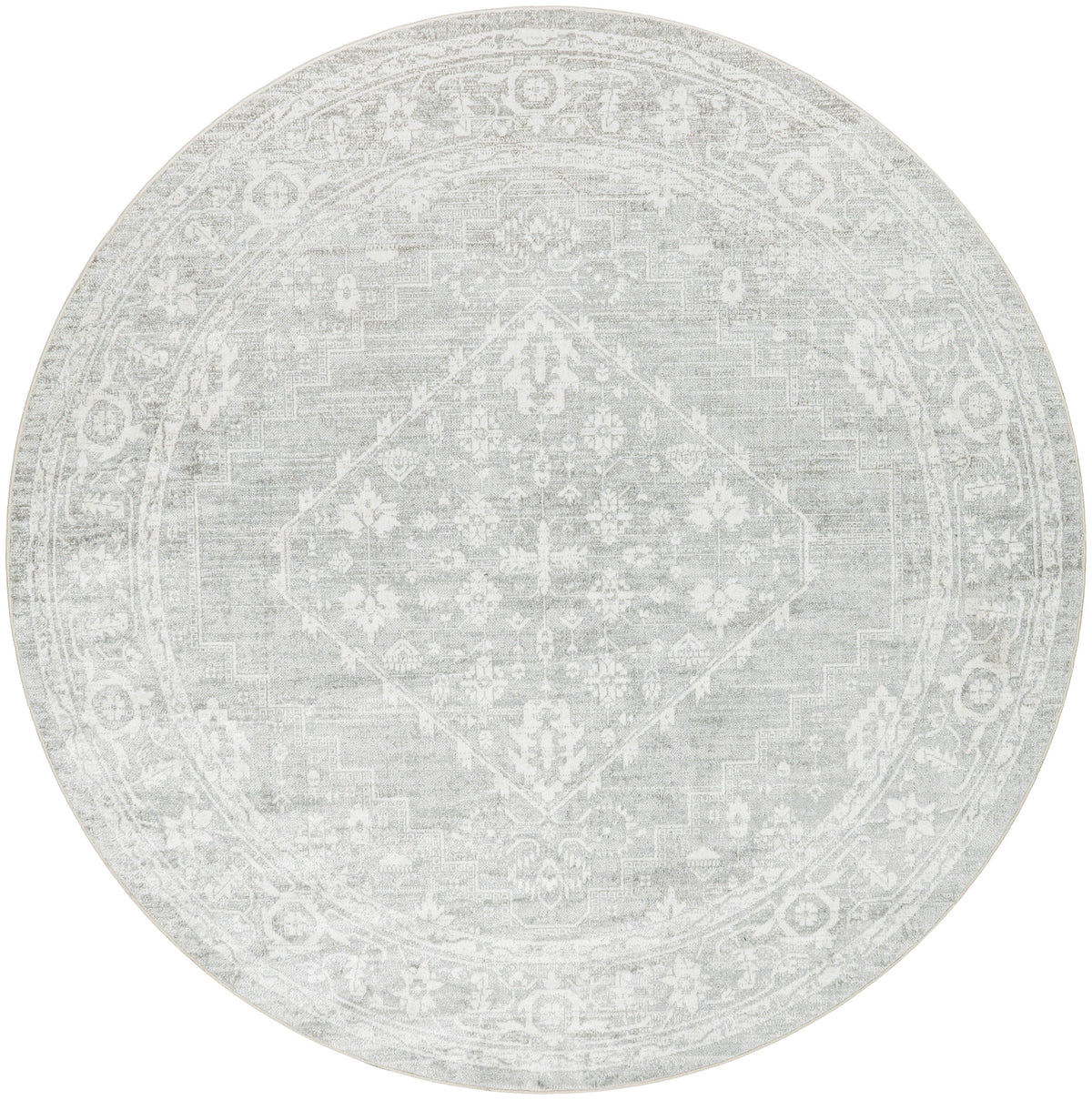 Astra Machine Washable ASW11 Light Grey Rug - Round