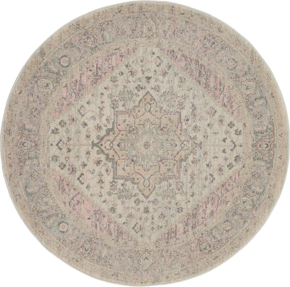 Tranquil TRA06 Ivory Pink Rug - Round