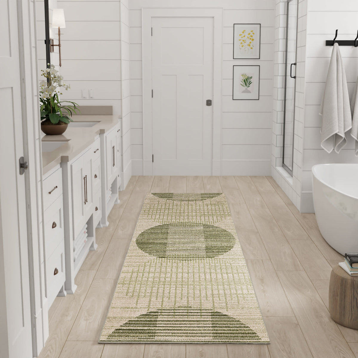 Astra Machine Washable ASW03 Ivory Olive Rug - room scene