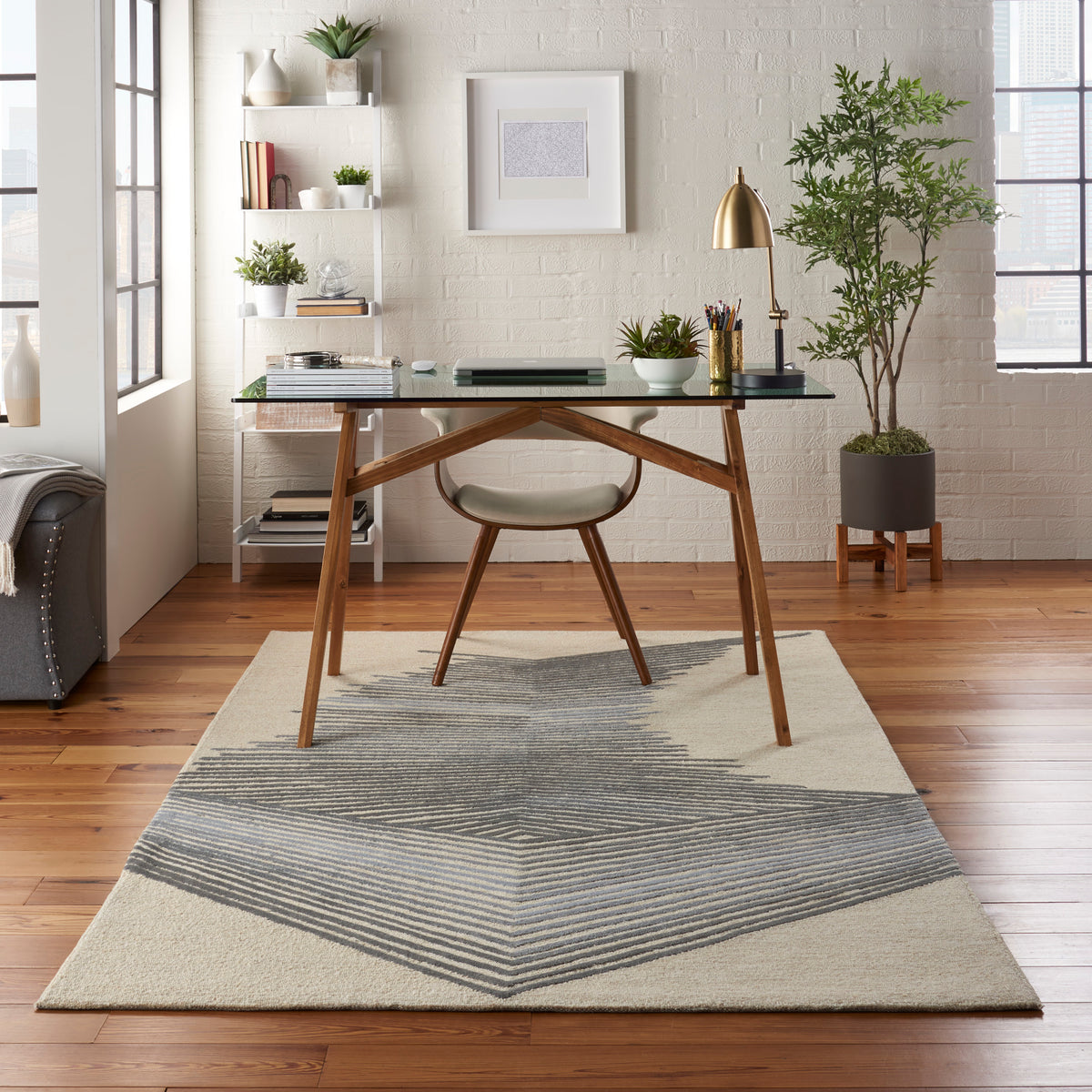 Symmetry SMM06 Ivory Grey Rug - room scene