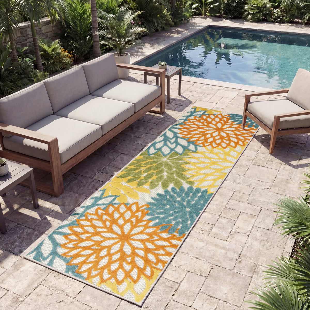 Aloha ALH05 Turquoise Multicolor Rug - room scene