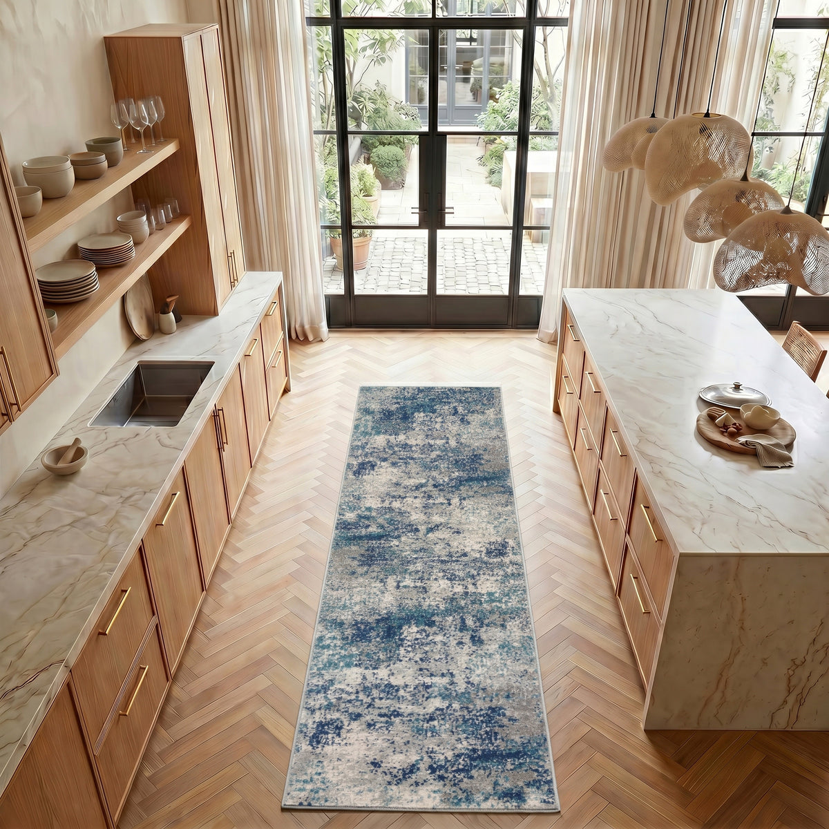 Passion PSN36 Ivory Teal Rug - room scene