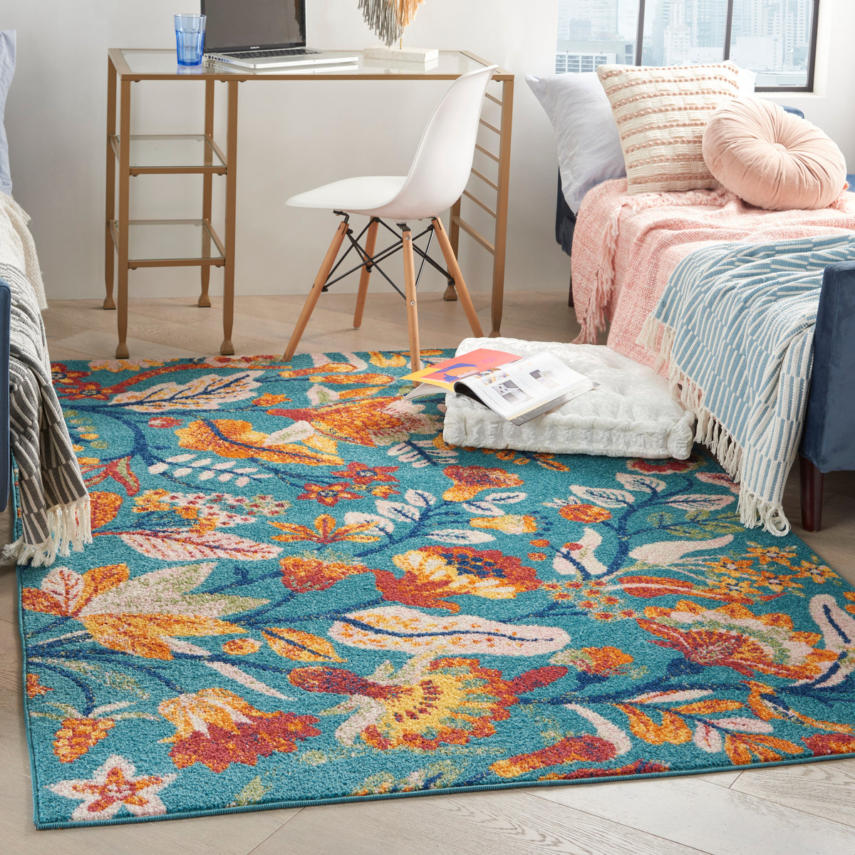Allur ALR09 Turquoise Multicolor Rug - room scene