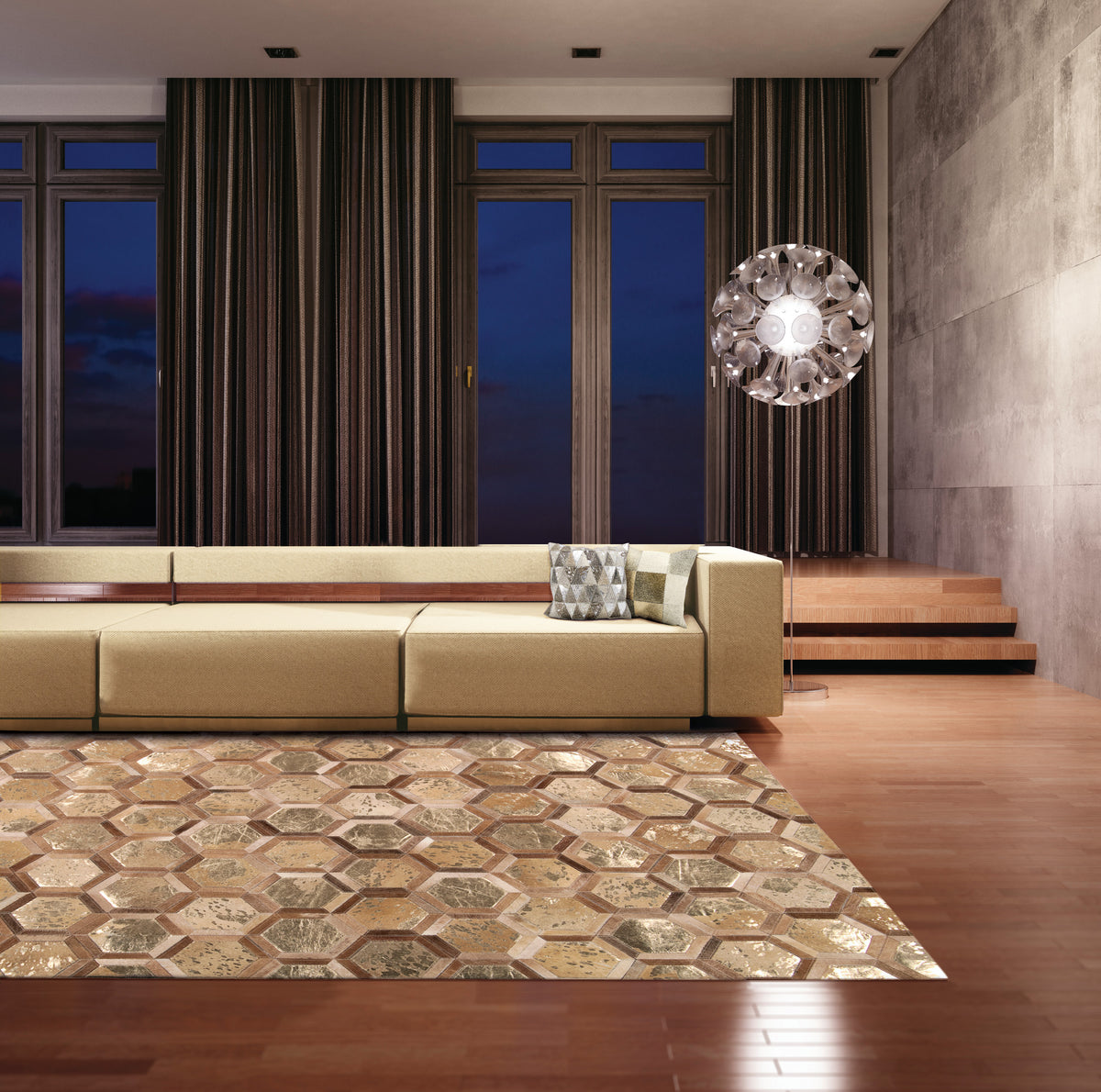 City Chic MA100 Amber Gold Rug - room scene