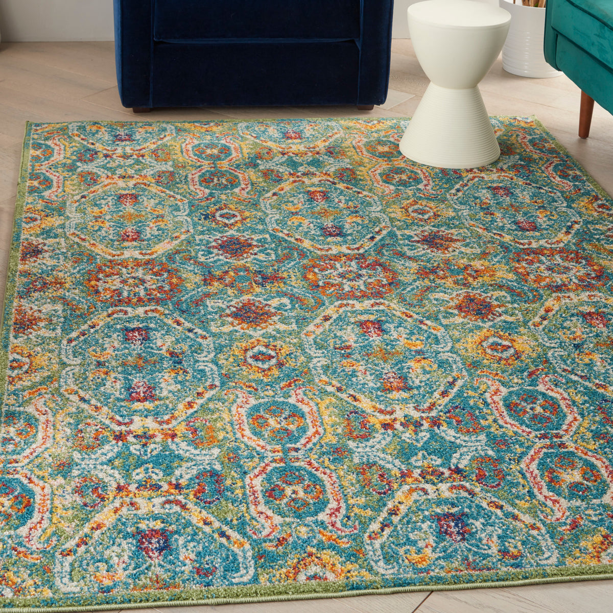 Allur ALR05 Turquoise Multicolor Rug - room scene