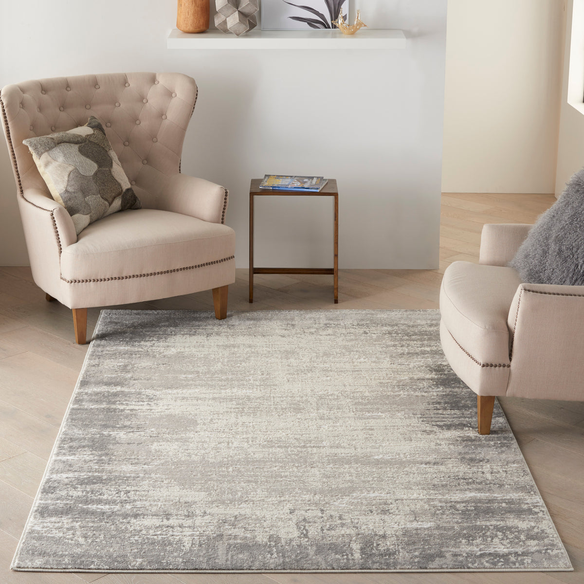 Cyrus CYR04 Ivory Grey Rug - room scene