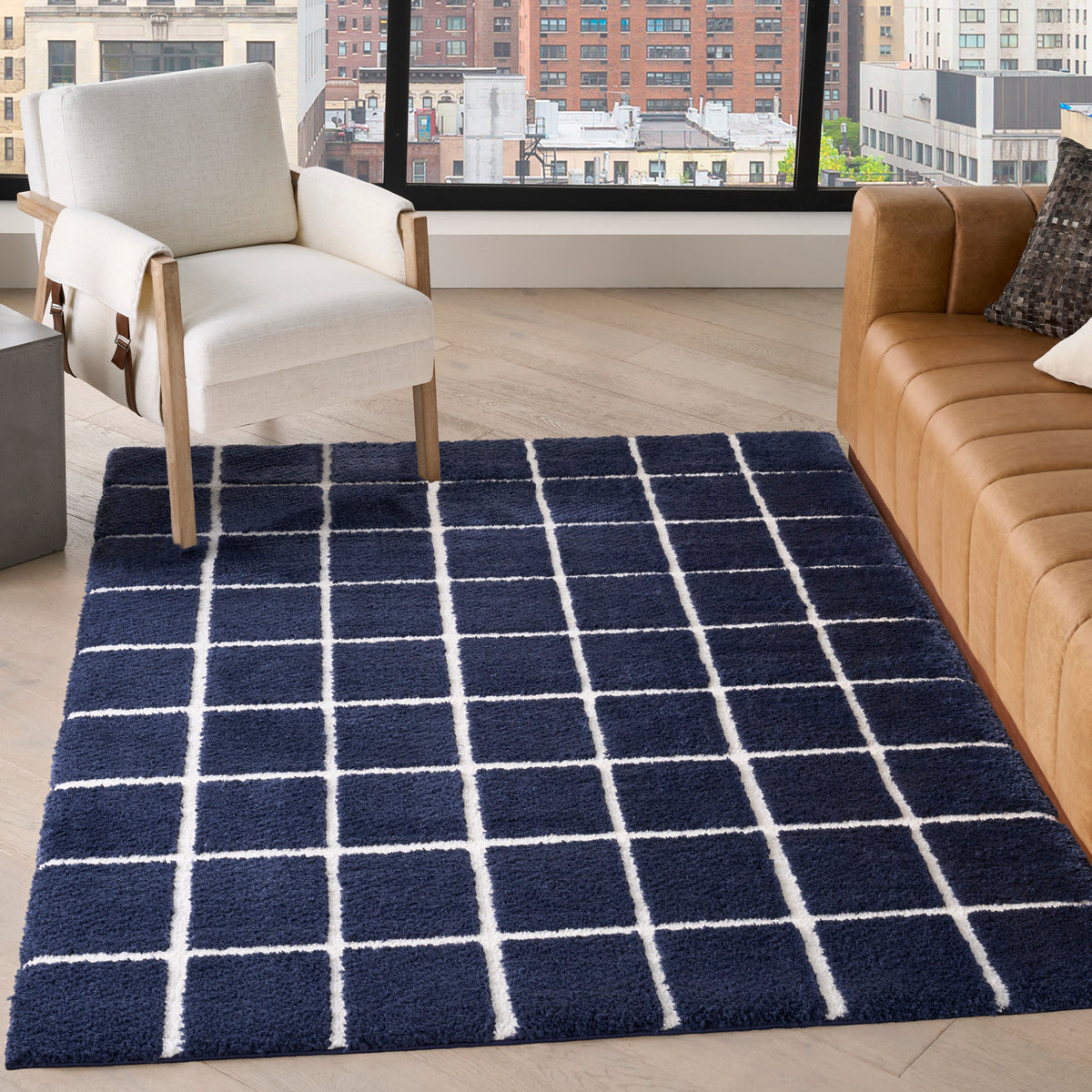 West End Ave WTE01 Navy Ivory Rug - room scene