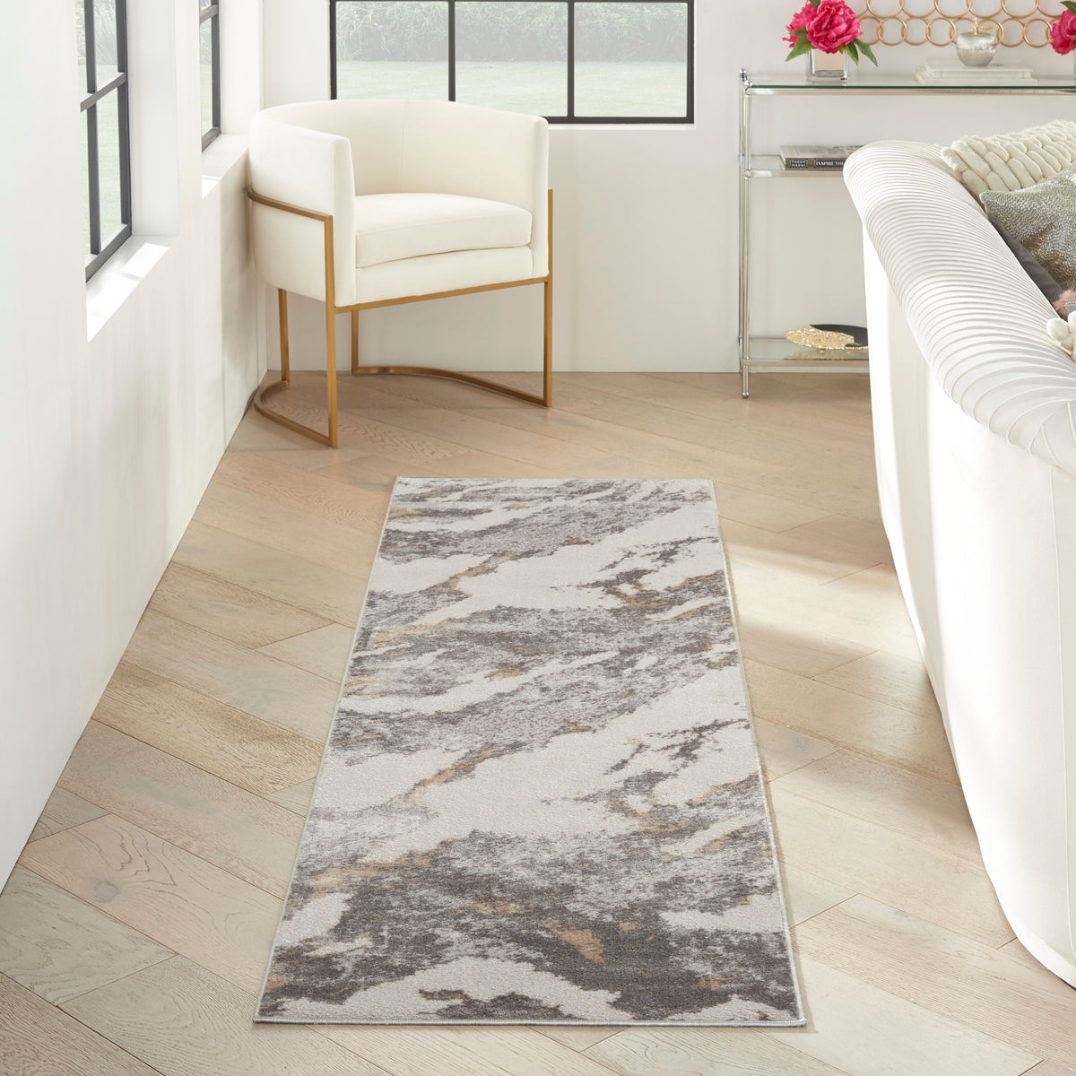 Silky Textures SLY03 Brown Ivory Rug - room scene