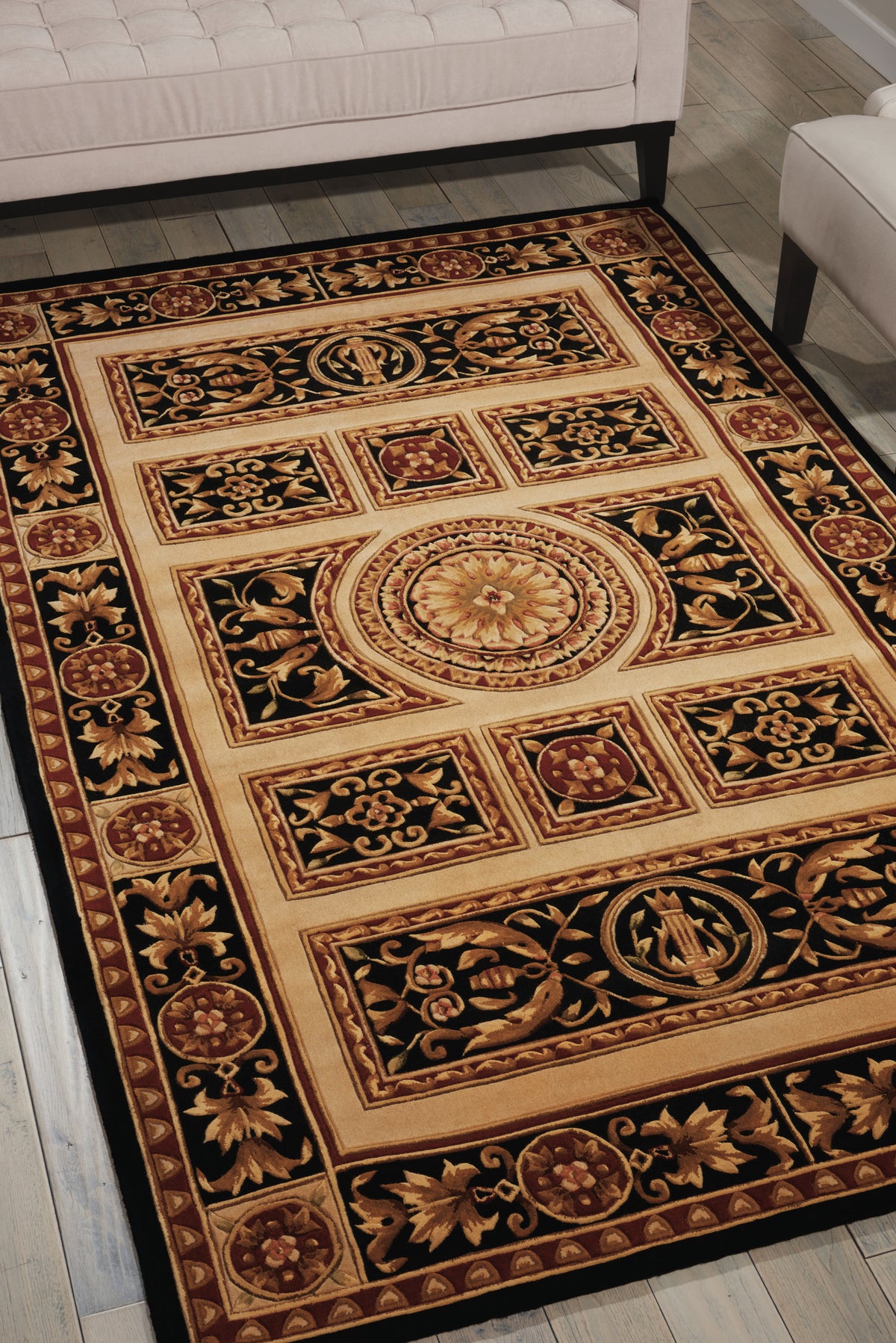 Versailles Palace VP21 Ivory Black Rug - room scene