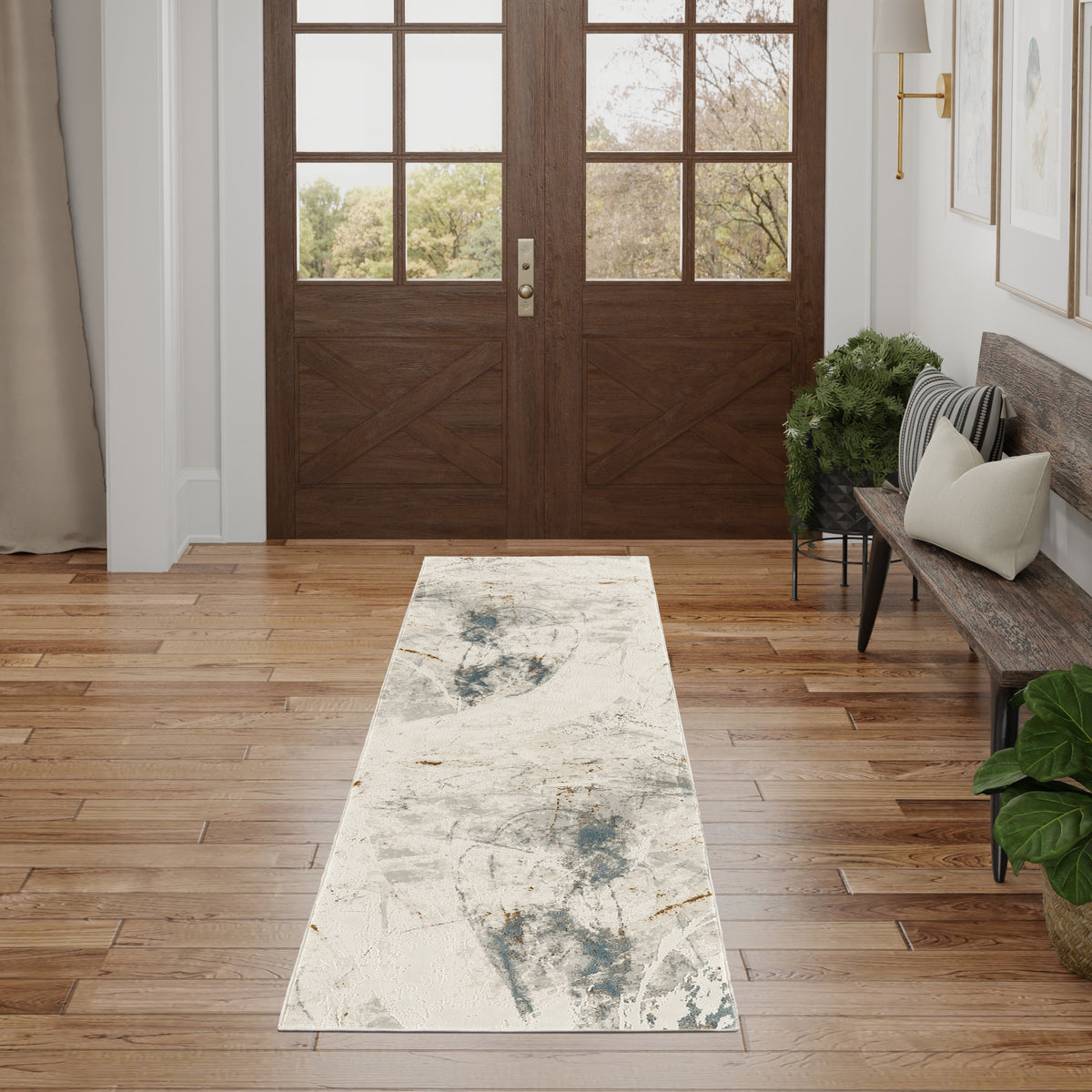 Desire DSR04 Ivory Grey Blue Rug - room scene