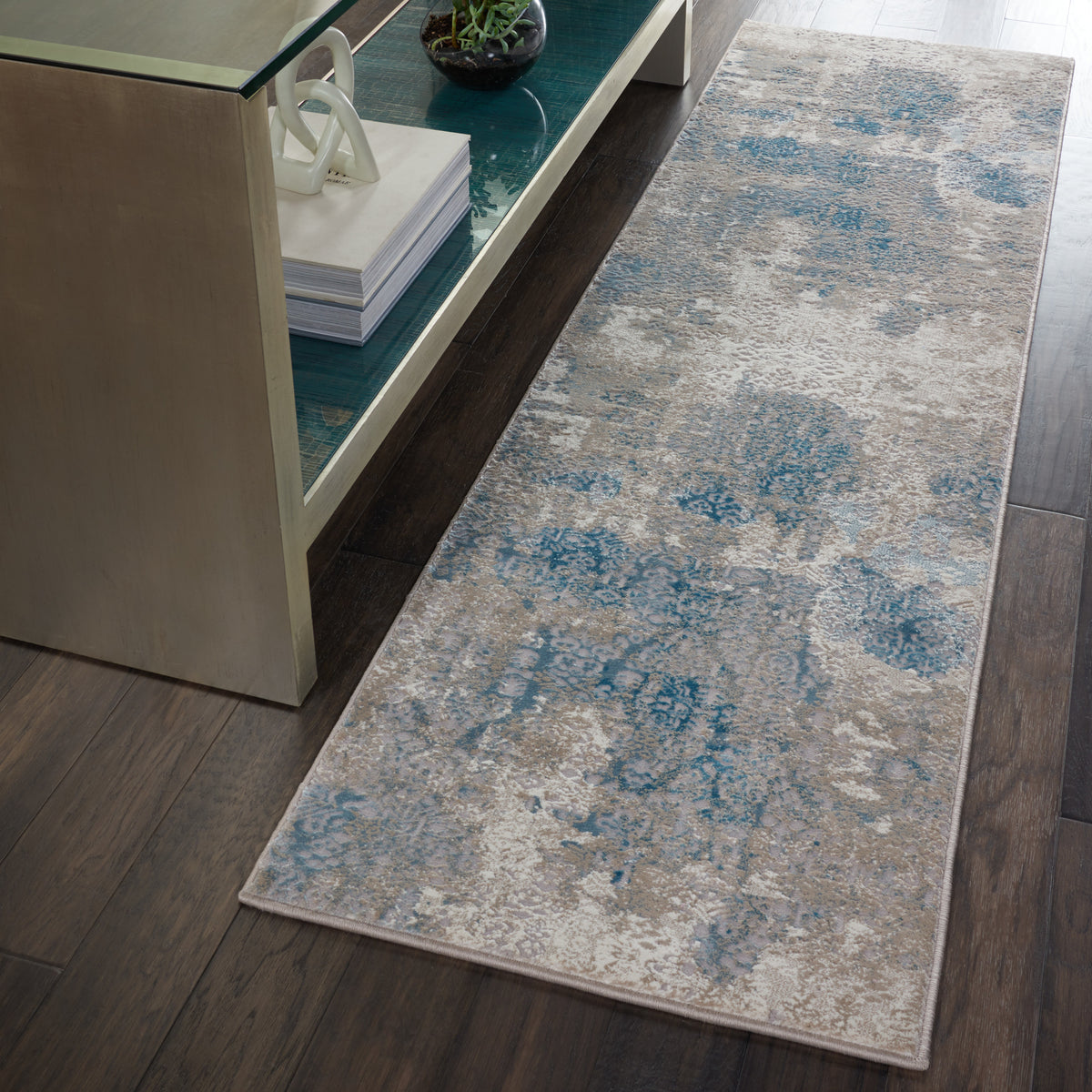 Karma KRM07 Ivory Light Blue Rug - room scene