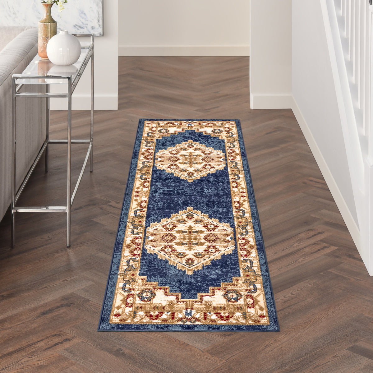 Grafix GRF43 Navy Gold Rug - room scene