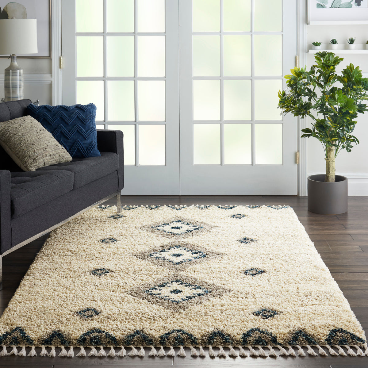 Oslo Shag OSL03 Ivory Blue Rug - room scene