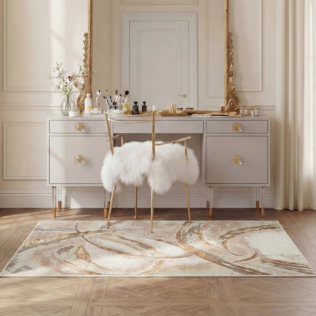 Splash BSK01 Beige Grey Rug - room scene
