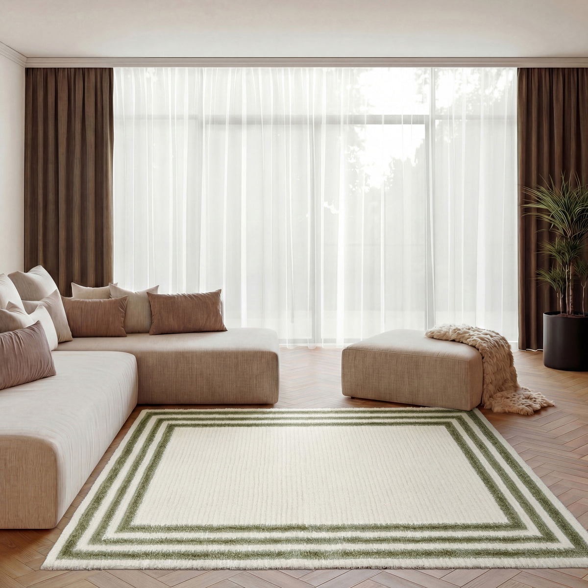 Pacific Shag PCS03 Ivory Green Rug - room scene