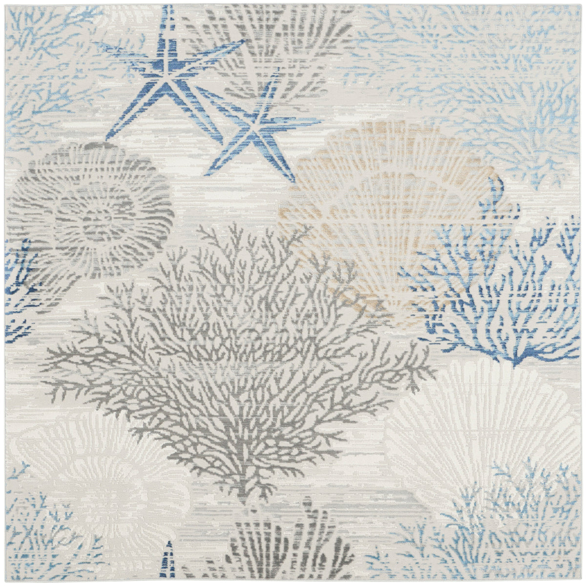 Seaside SDS04 Ivory Grey Blue Rug - Square