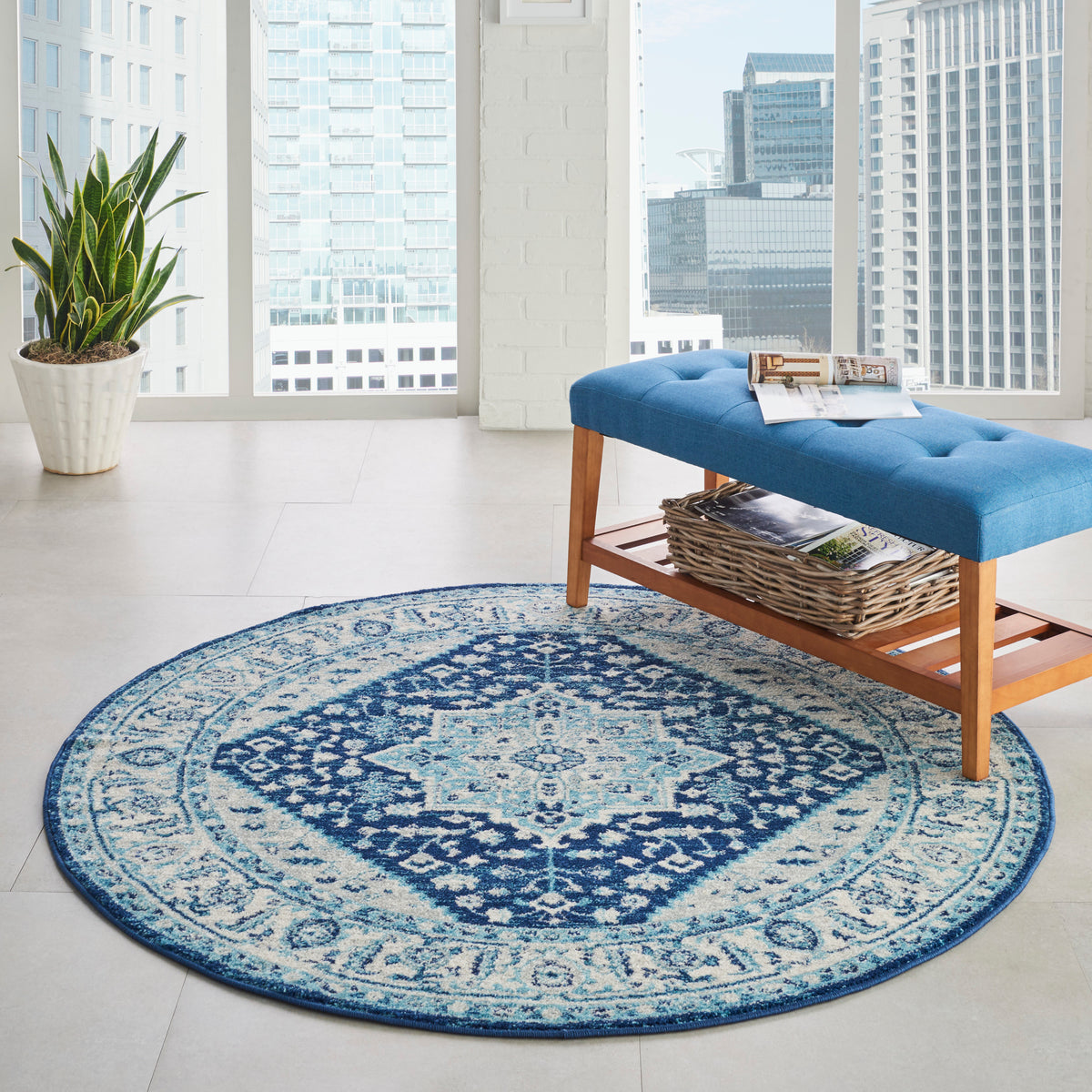 Tranquil TRA06 Ivory Navy Rug - room scene