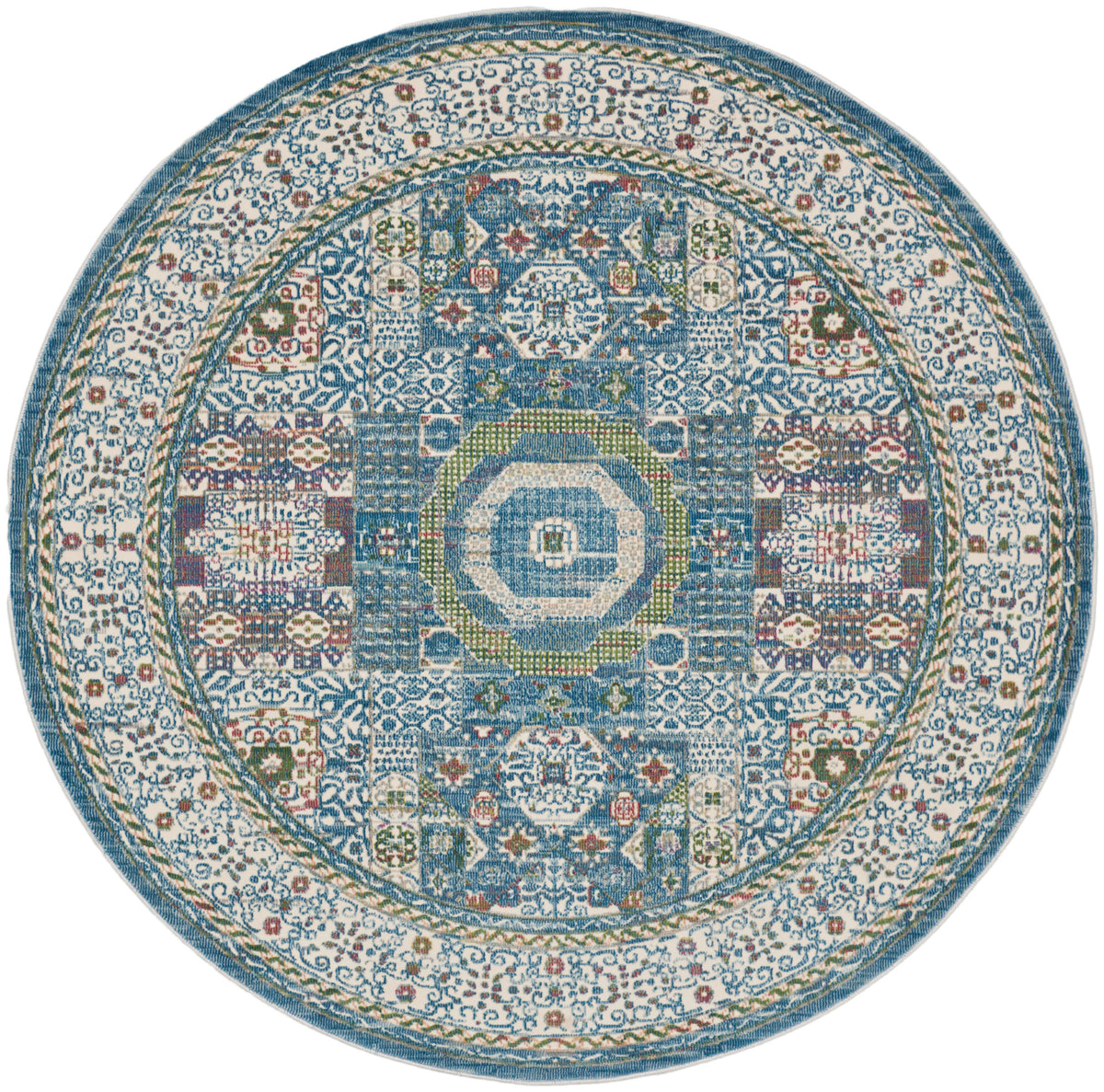 Ankara Global ANR17 Ivory Light Blue Rug - Round