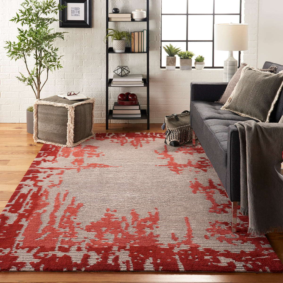 Symmetry SMM02 Beige Red Rug - room scene