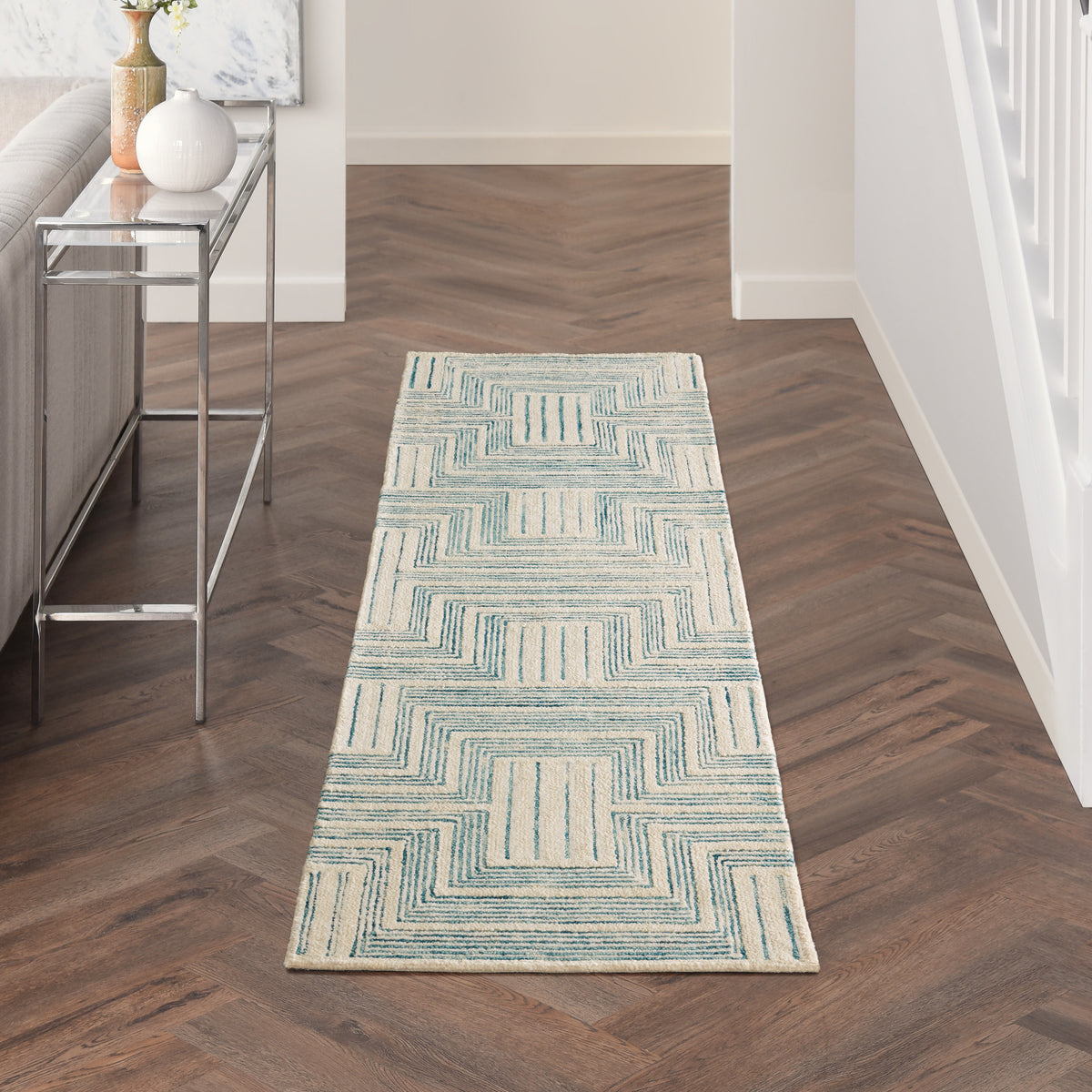 Interlock ITL06 Ivory Turquoise Rug - room scene