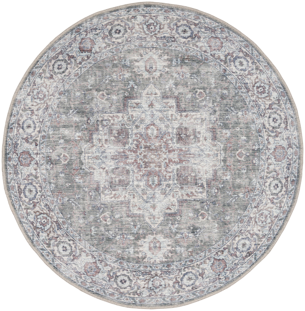 New Concept Washables SR101 Ivory Grey Rug - Round