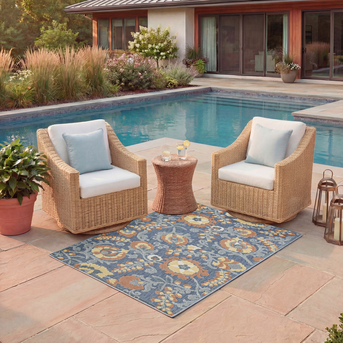 Aloha ALH17 Blue Rose Rug - room scene