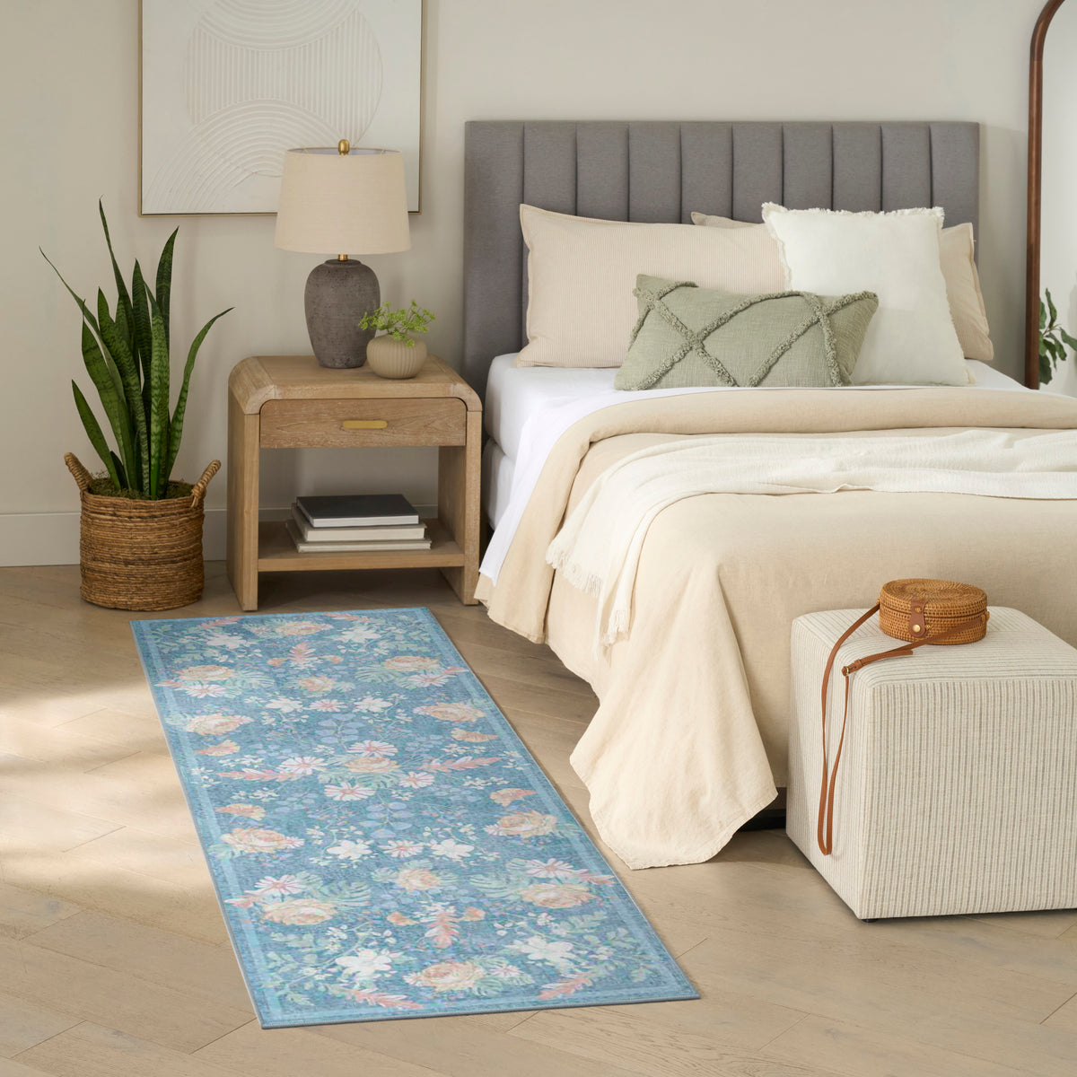 Botanical Washables BOT02 Blue Multicolor Rug - room scene