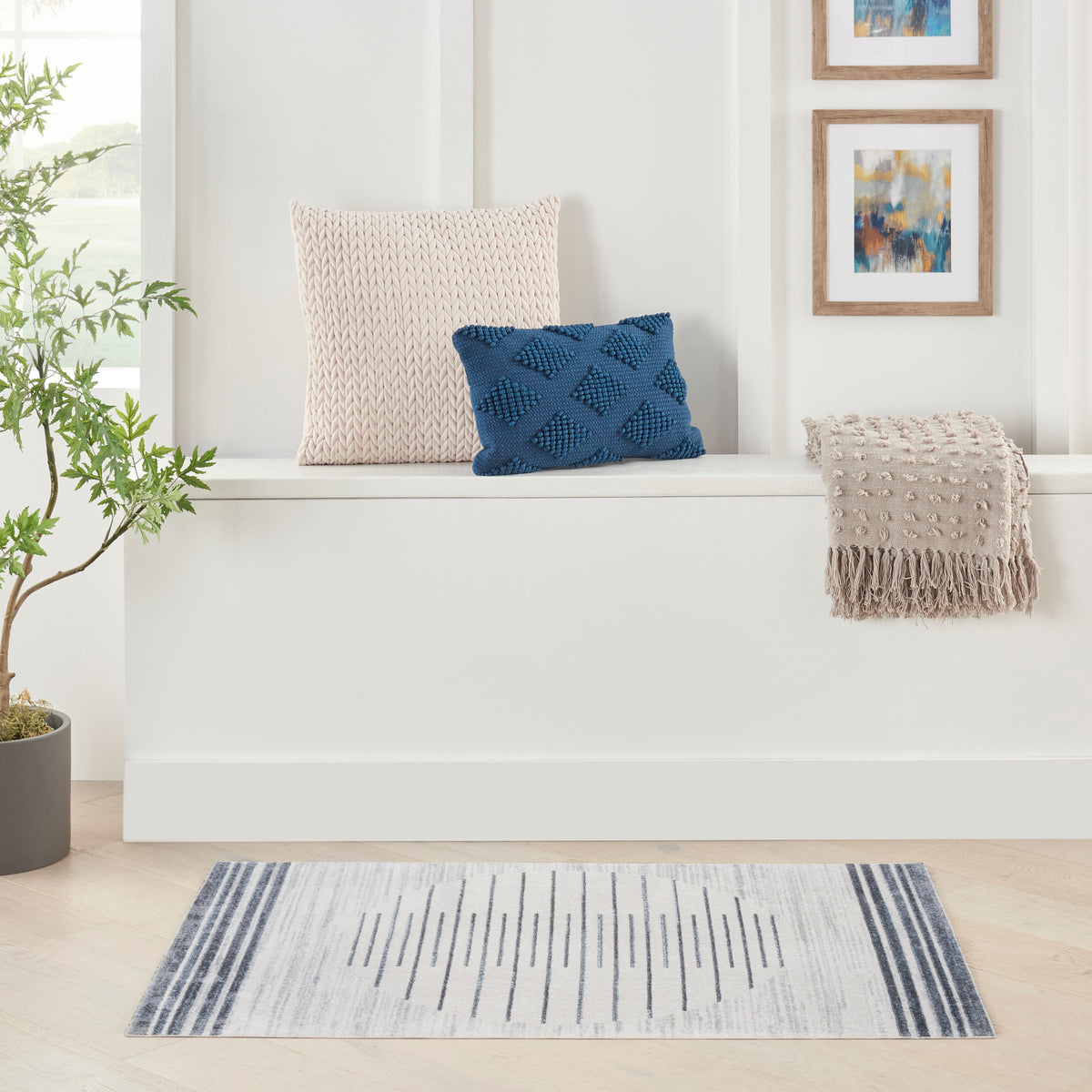 Astra Machine Washable ASW04 Ivory Blue Rug - room scene