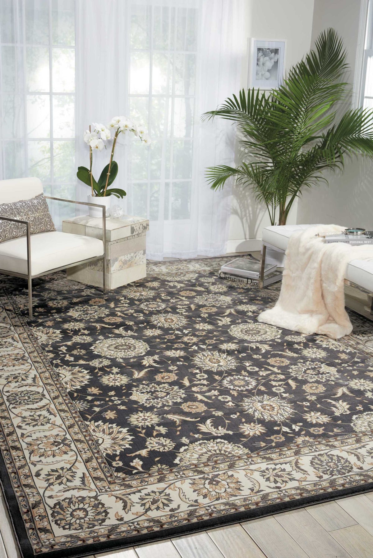 Persian Crown PC002 Charcoal Ivory Rug - room scene