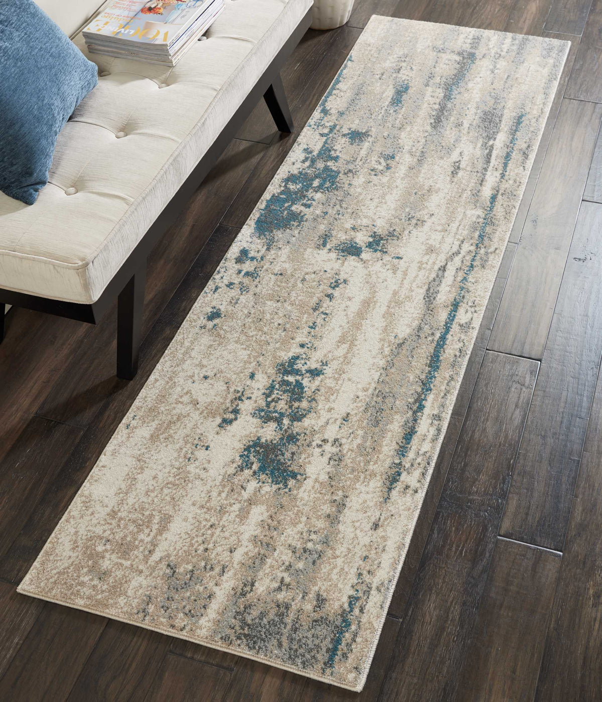 Maxell MAE17 Ivory Teal Rug - room scene