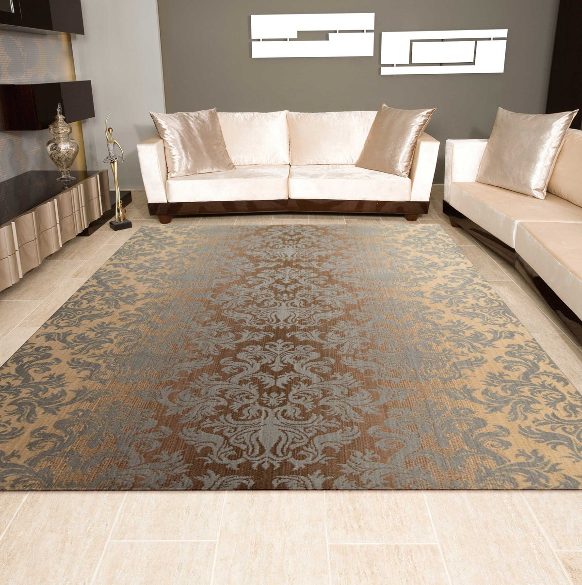 Riviera RI06 Mocha Beige Rug - room scene