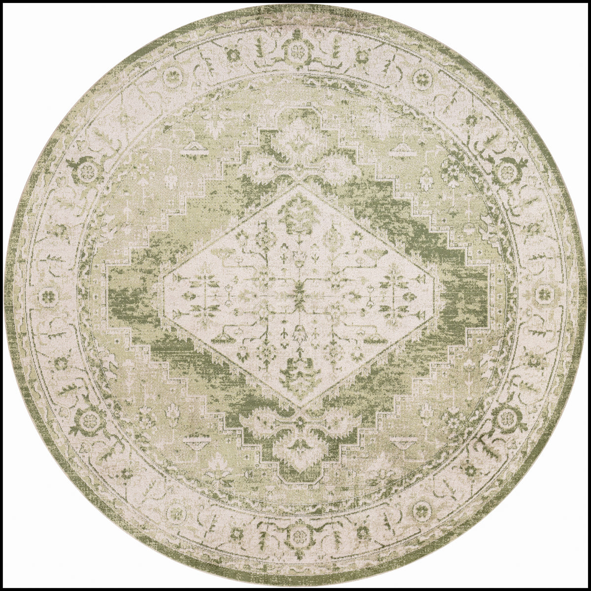 Astra Machine Washable ASW11 Ivory Green Rug - Round