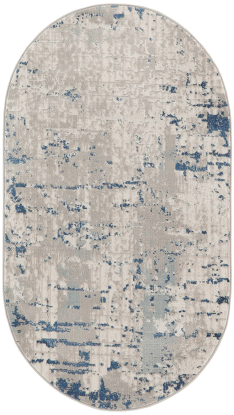 Quarry QUA01 Ivory Grey Blue Rug - Oval