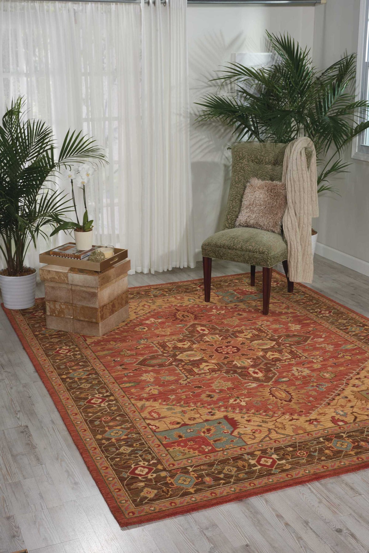 Living Treasures LI01 Rust Rug - room scene