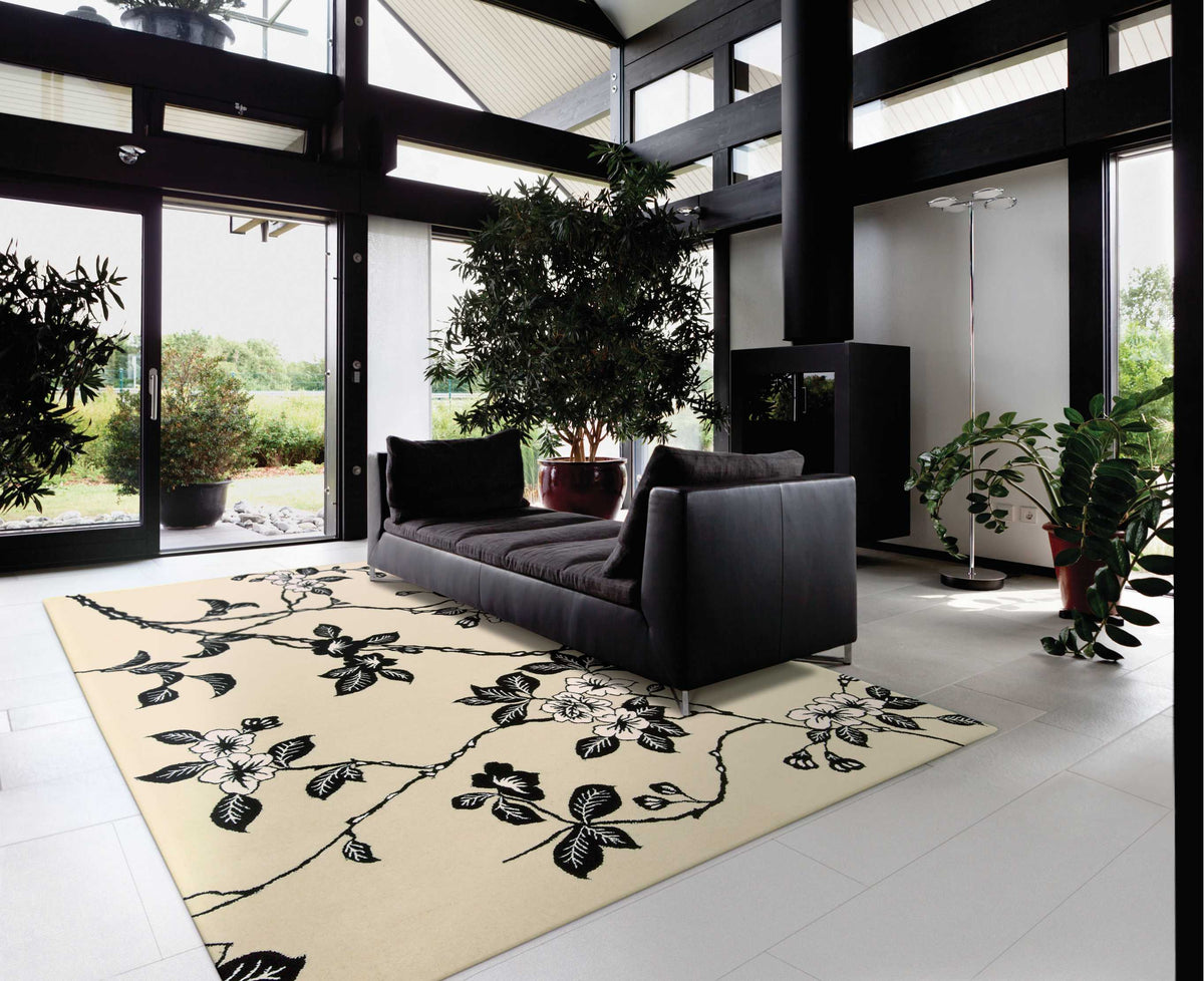 Modern Elegance LH08 Black White Rug - room scene