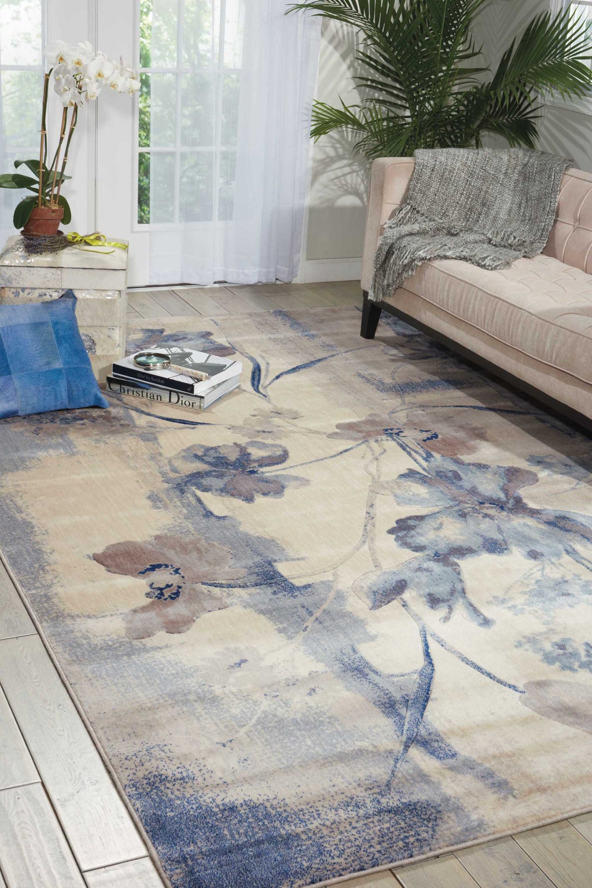 Somerset ST18 Ivory Blue Rug - room scene