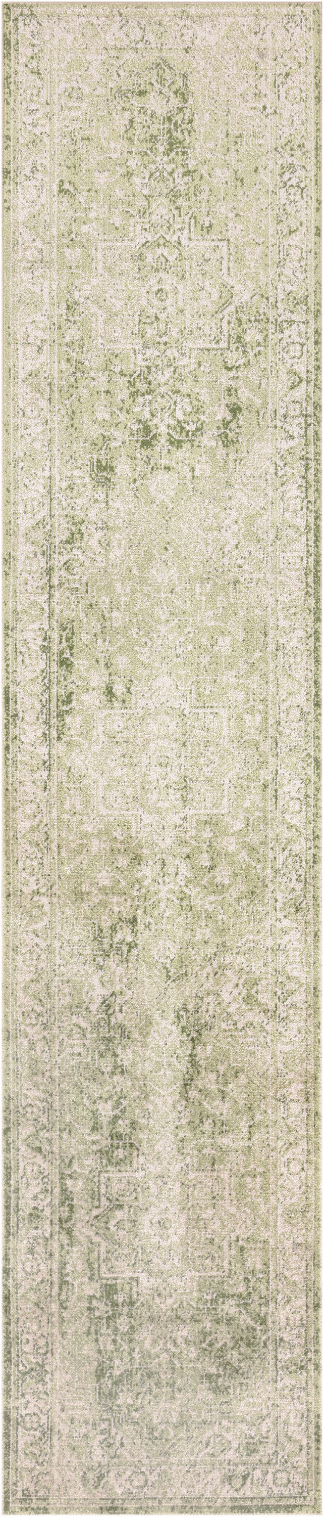 Astra Machine Washable ASW12 Ivory Green Rug - Runner