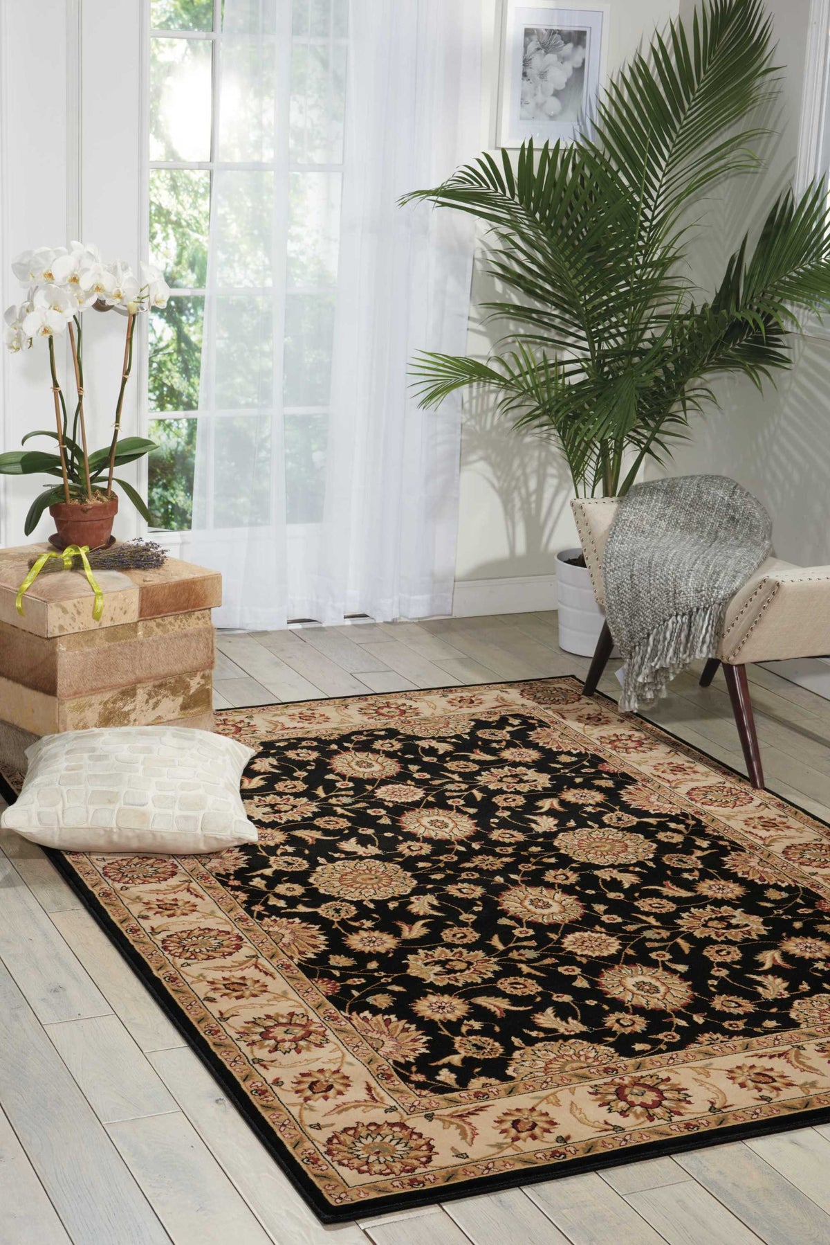 Persian Crown PC002 Black Rug - room scene