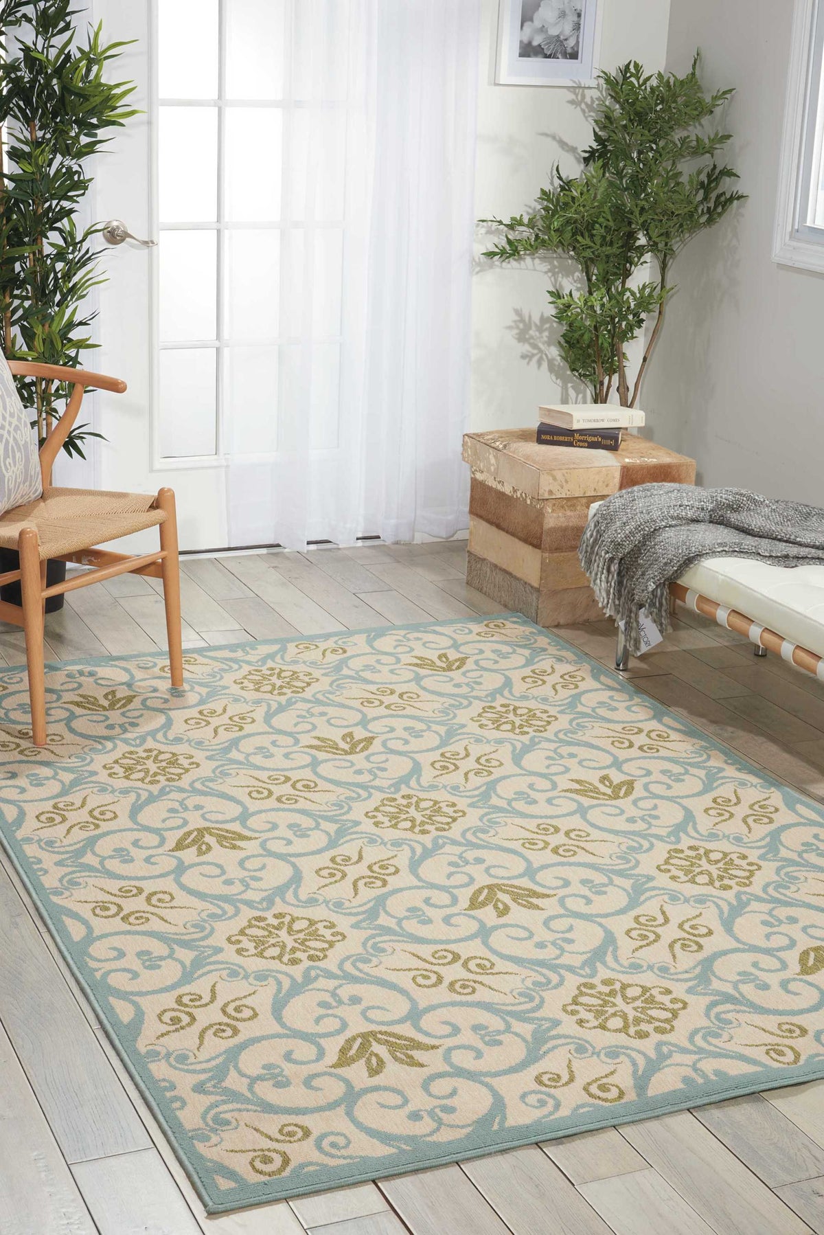 Caribbean CRB02 Ivory Blue Rug - room scene